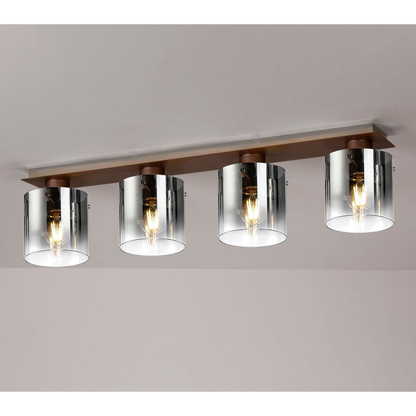 Belstone 4 Light Linear Ceiling Light in Mocha with Smoke Fade Glass