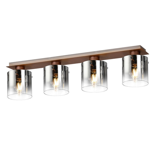 Belstone 4 Light Linear Ceiling Light in Mocha with Smoke Fade Glass