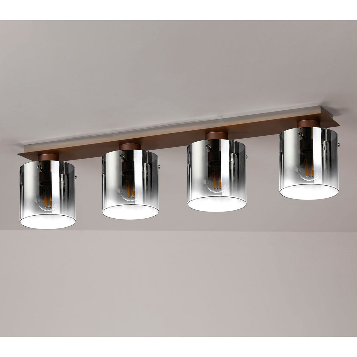 Belstone 4 Light Linear Ceiling Light in Mocha with Smoke Fade Glass