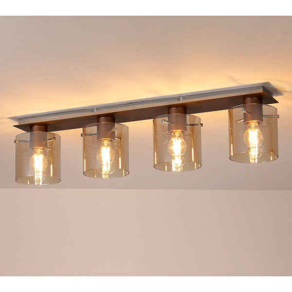 Belstone 4 Light Linear Ceiling Light in Mocha with Amber Glass