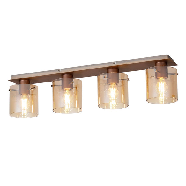 Belstone 4 Light Linear Ceiling Light in Mocha with Amber Glass