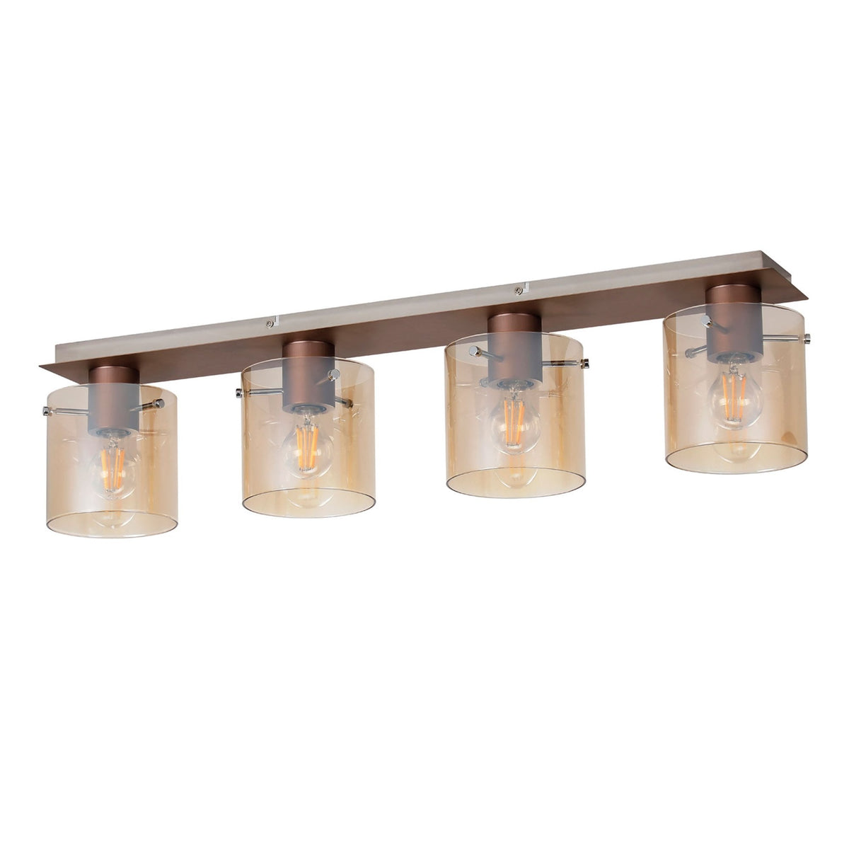 Belstone 4 Light Linear Ceiling Light in Mocha with Amber Glass