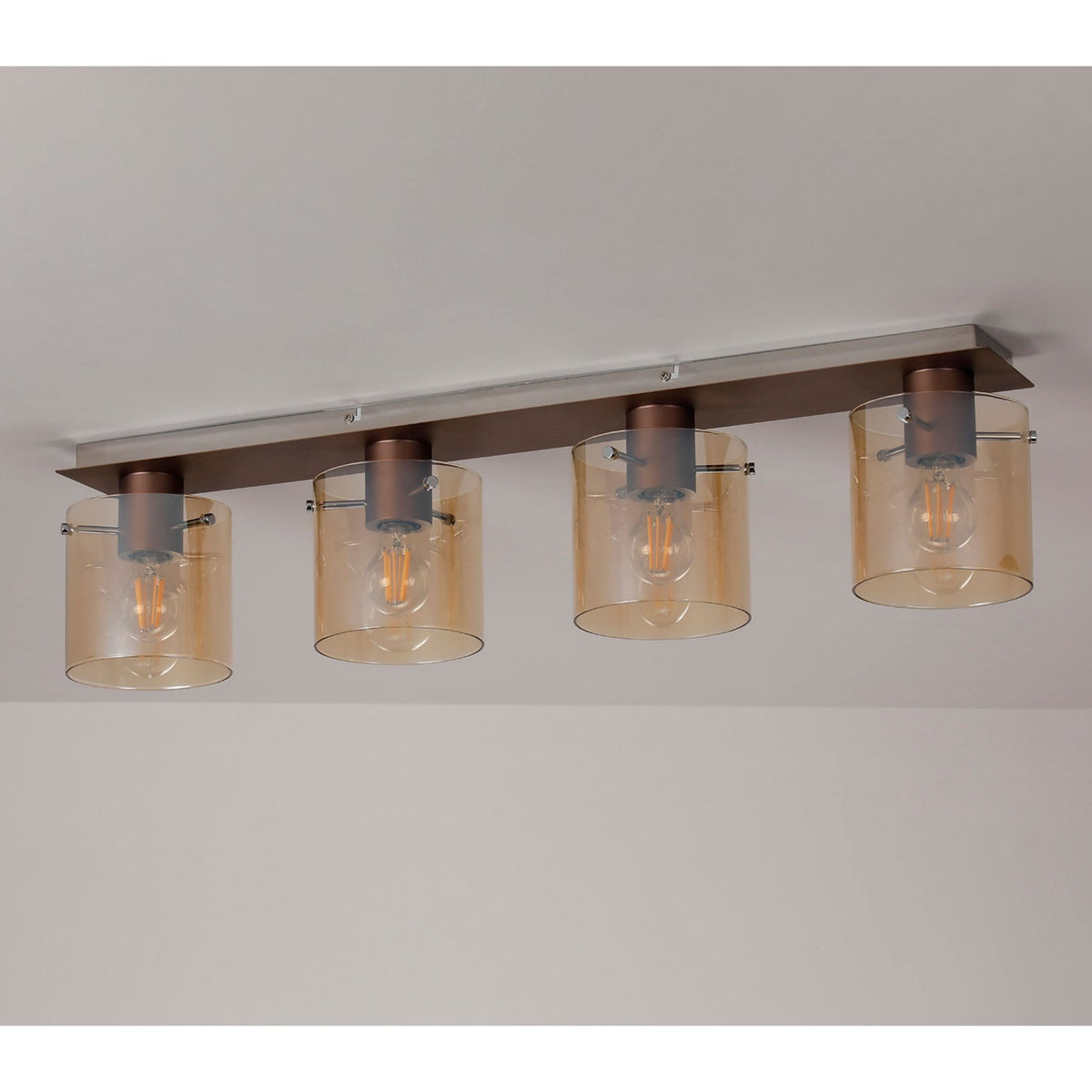 Belstone 4 Light Linear Ceiling Light in Mocha with Amber Glass