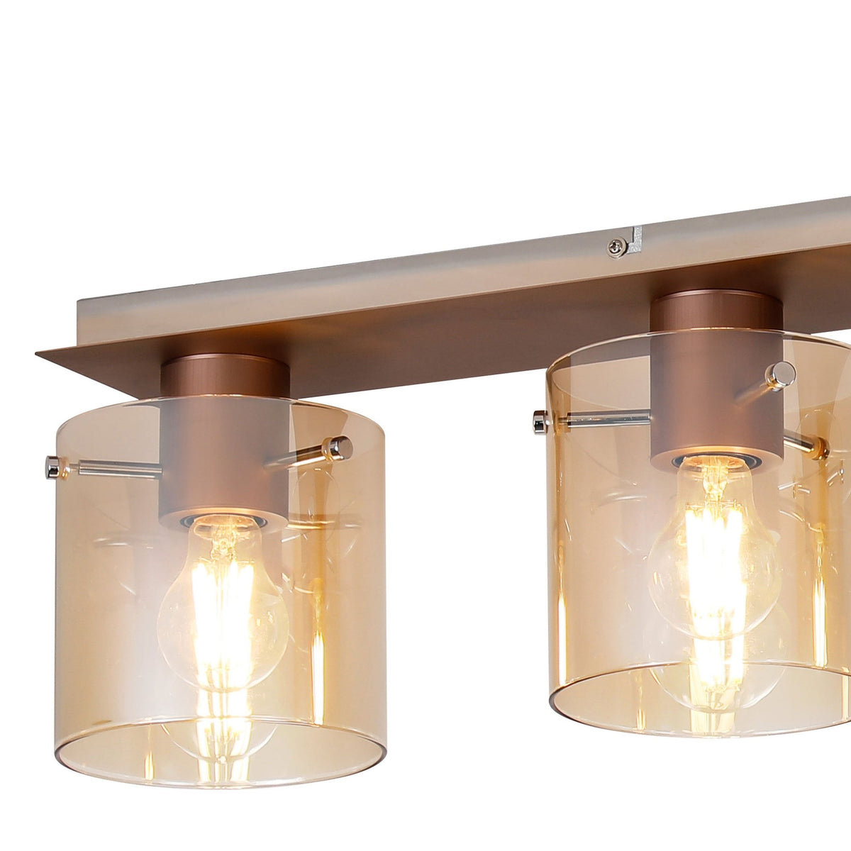 Belstone 4 Light Linear Ceiling Light in Mocha with Amber Glass