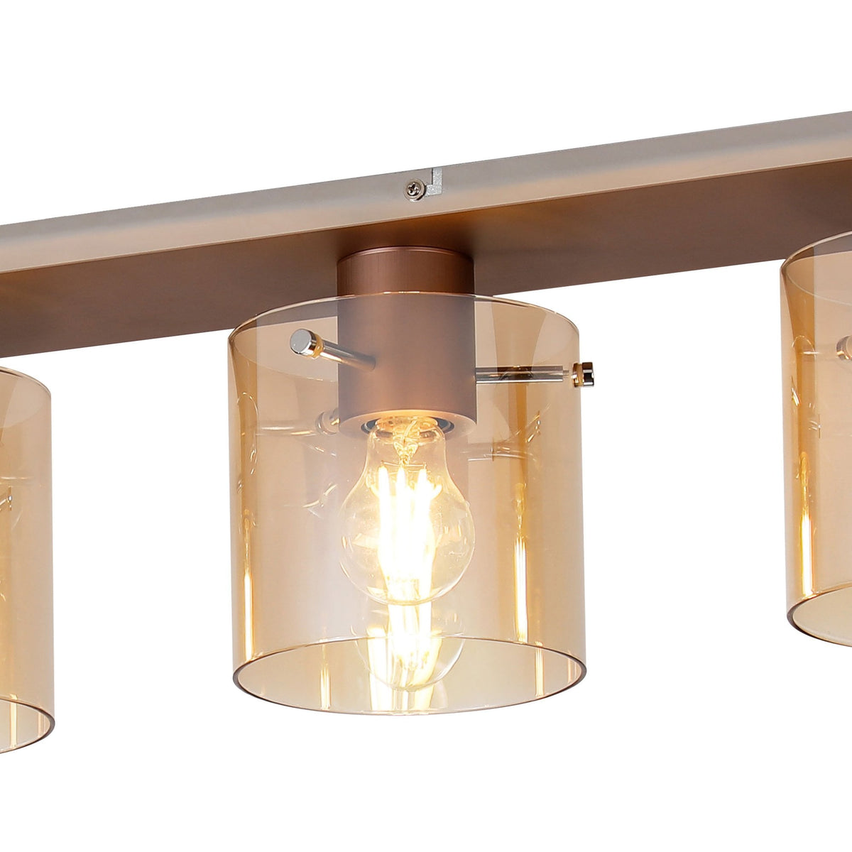 Belstone 4 Light Linear Ceiling Light in Mocha with Amber Glass