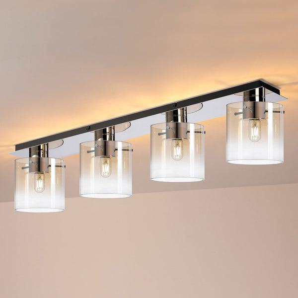 Belstone 4 Light Linear Ceiling Light in Polished Nickel & Black with Amber Fade Glass