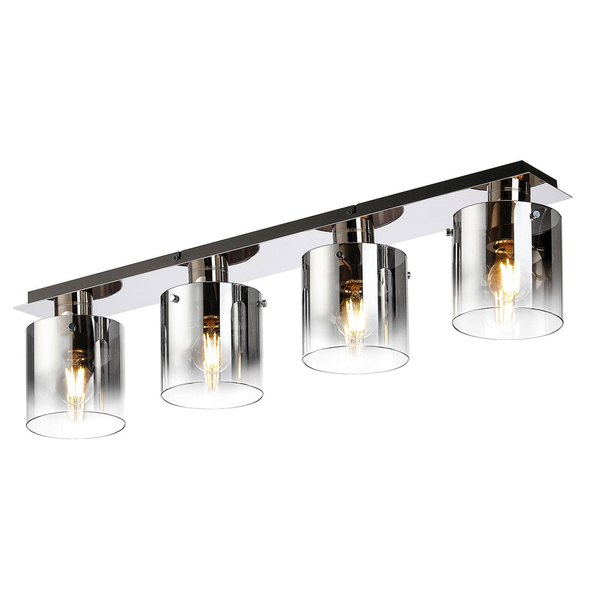 Belstone 4 Light Linear Ceiling Light in Polished Nickel & Black with Smoke Fade Glass