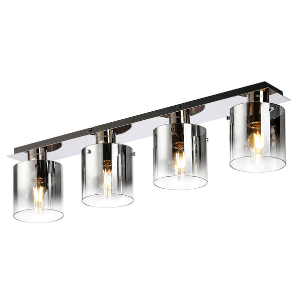 Belstone 4 Light Linear Ceiling Light in Polished Nickel & Black with Smoke Fade Glass