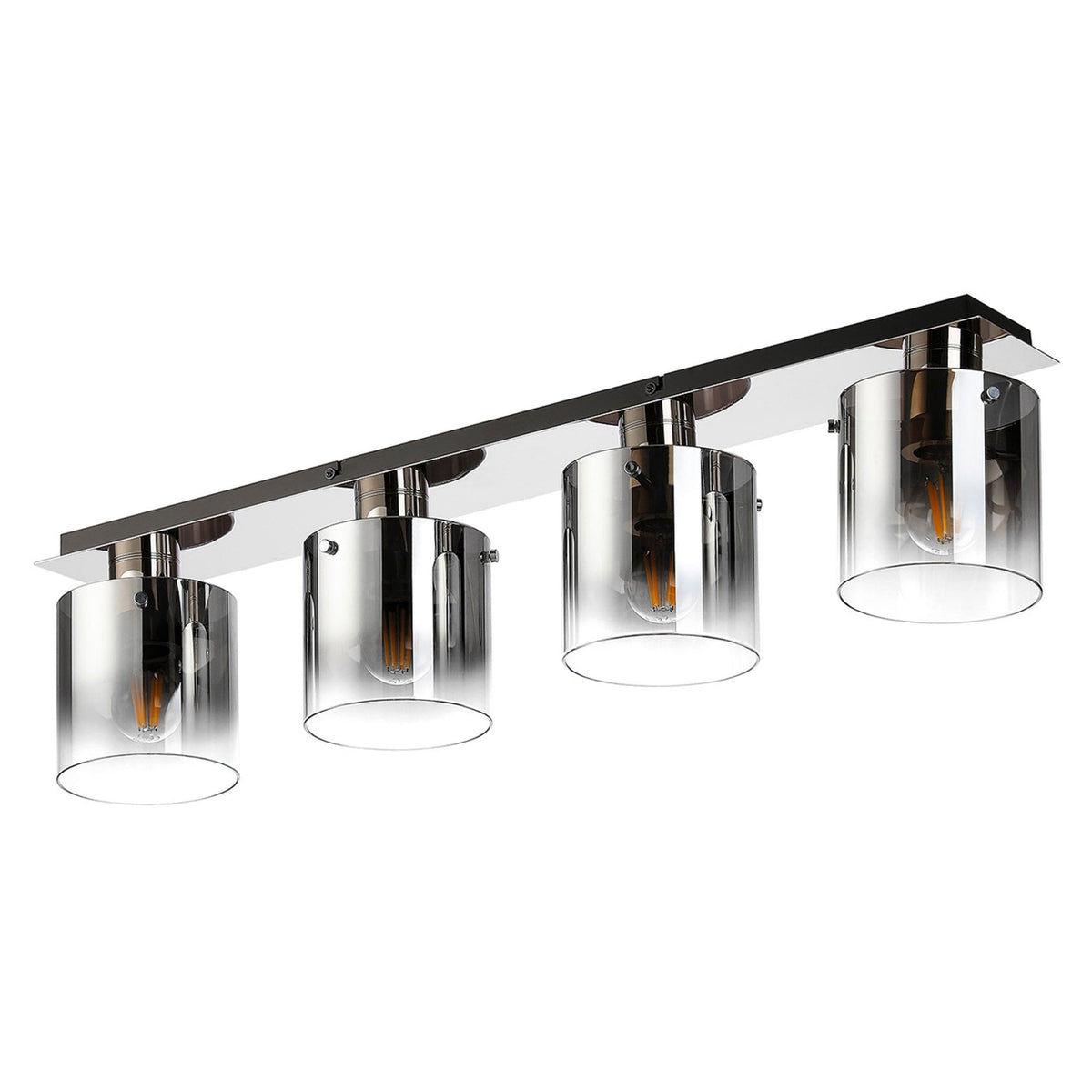Belstone 4 Light Linear Ceiling Light in Polished Nickel & Black with Smoke Fade Glass