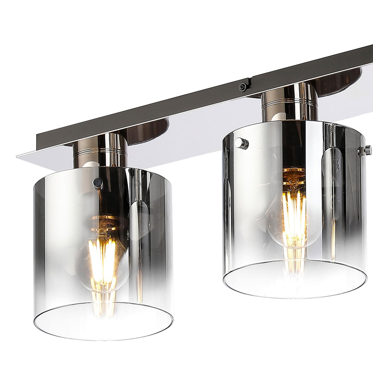 Belstone 4 Light Linear Ceiling Light in Polished Nickel & Black with Smoke Fade Glass