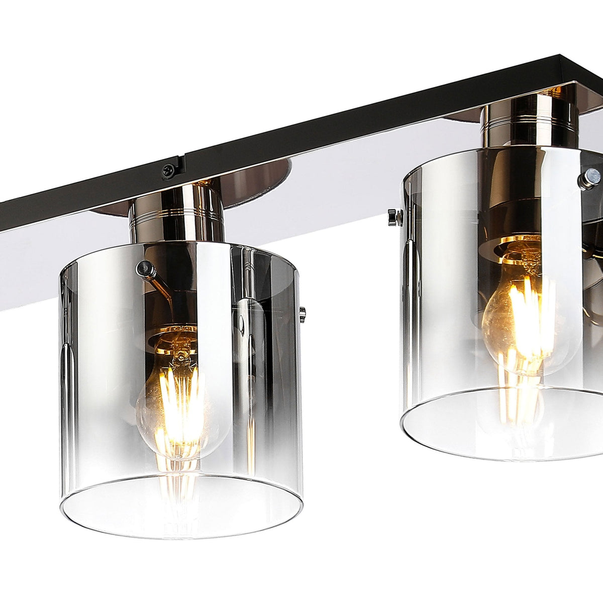 Belstone 4 Light Linear Ceiling Light in Polished Nickel & Black with Smoke Fade Glass