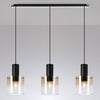 Belstone Triple Linear Pendant in Black & Chrome with Amber Fade Glass
