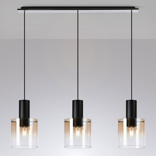 Belstone Triple Linear Pendant in Black & Chrome with Amber Fade Glass
