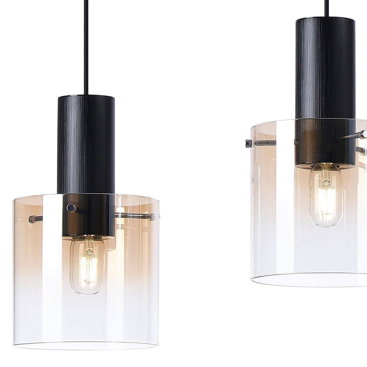 Belstone Triple Linear Pendant in Black & Chrome with Amber Fade Glass