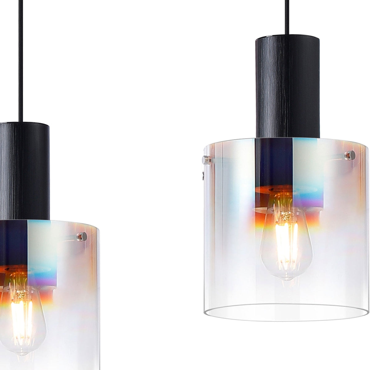 Belstone Triple Linear Pendant in Black & Chrome with Iridescent Fade Glass
