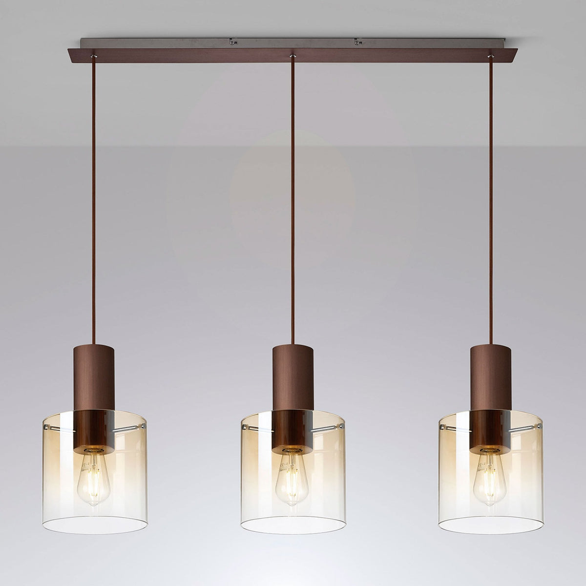 Belstone Triple Linear Pendant in Mocha with Amber Fade Glass