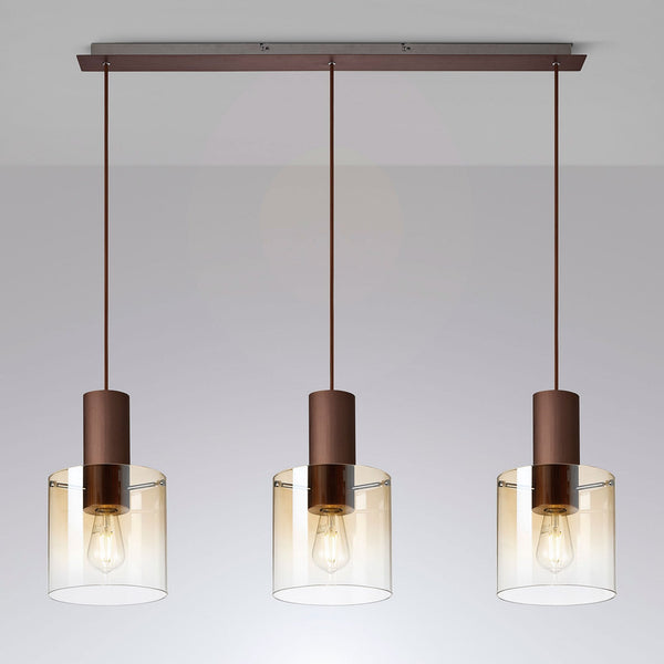Belstone Triple Linear Pendant in Mocha with Amber Fade Glass