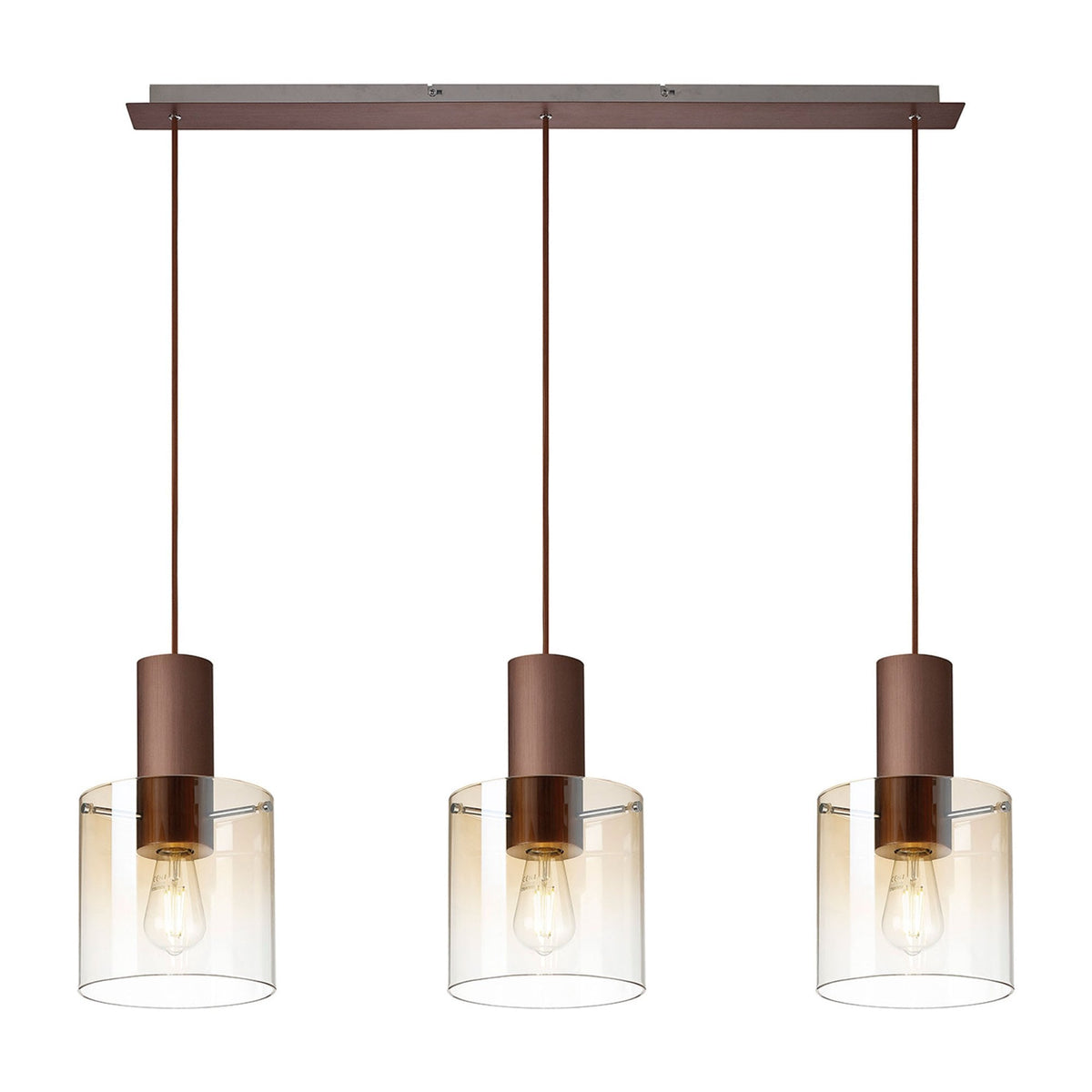 Belstone Triple Linear Pendant in Mocha with Amber Fade Glass