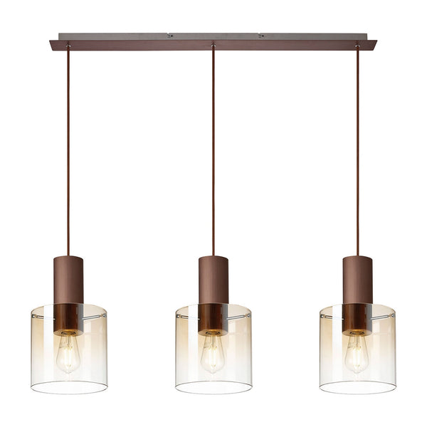 Belstone Triple Linear Pendant in Mocha with Amber Fade Glass