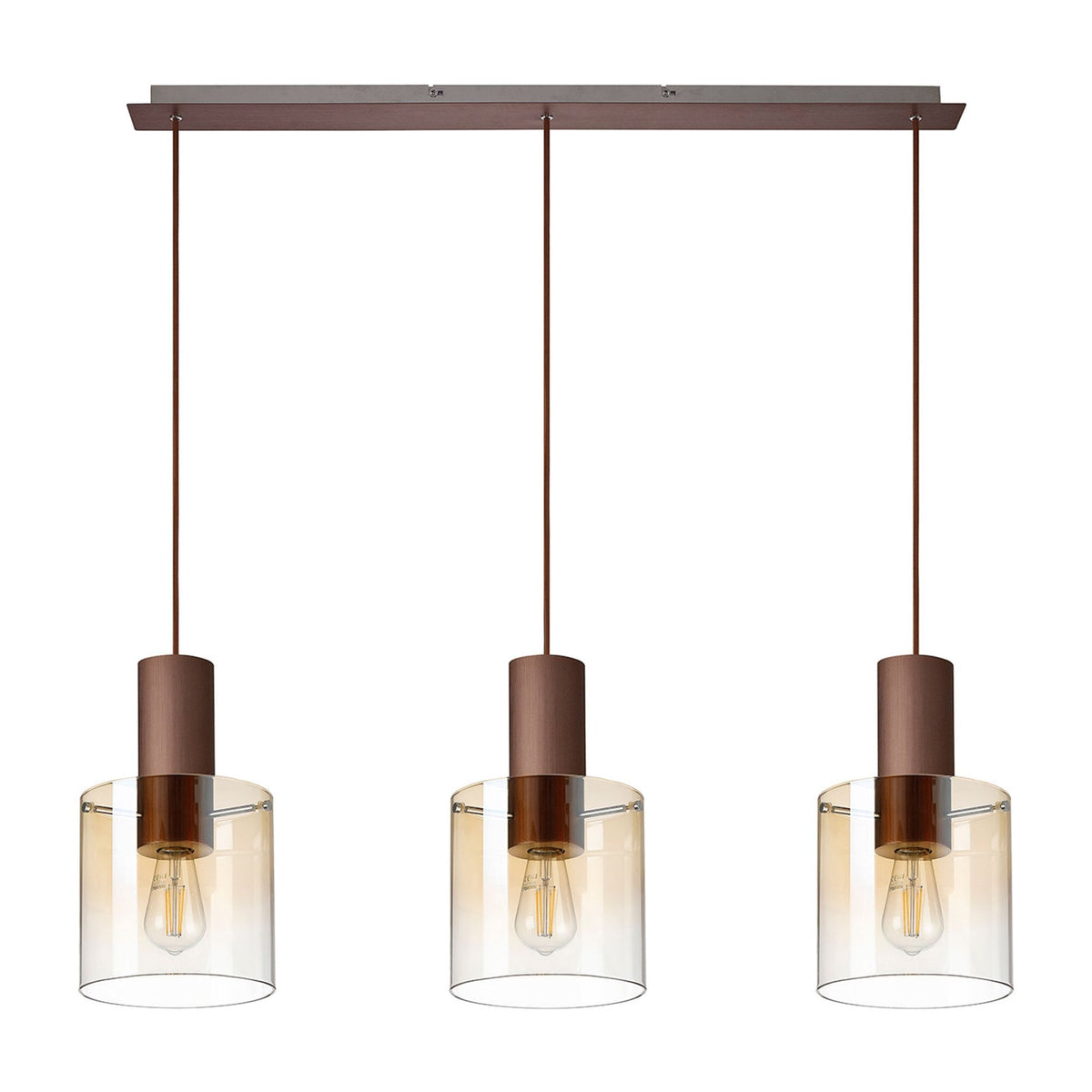 Belstone Triple Linear Pendant in Mocha with Amber Fade Glass
