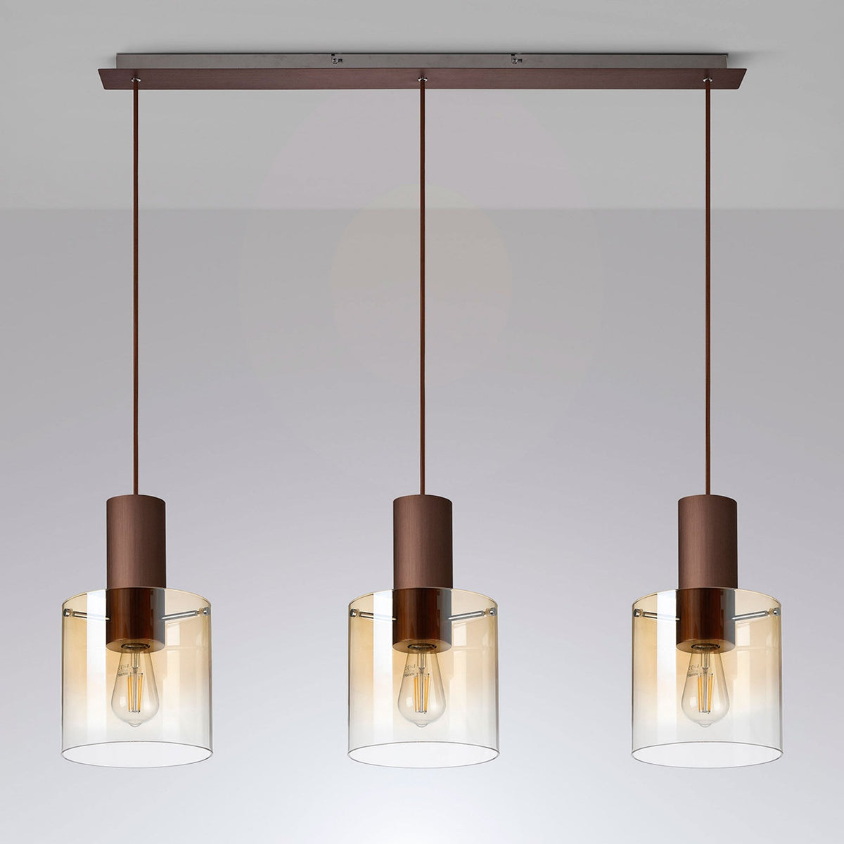 Belstone Triple Linear Pendant in Mocha with Amber Fade Glass