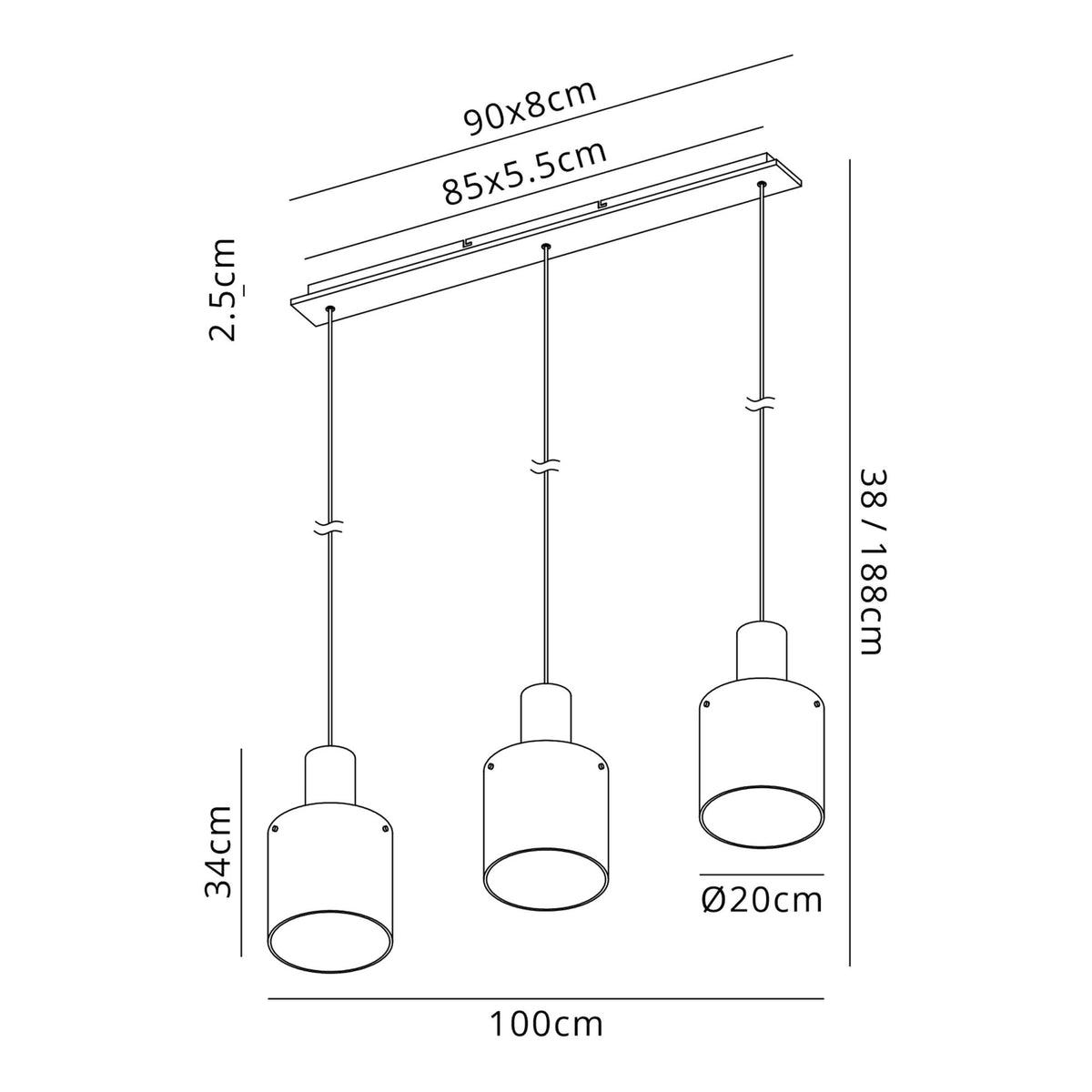 Belstone Triple Linear Pendant in Polished Nickel & Black with Smoke Fade Glass