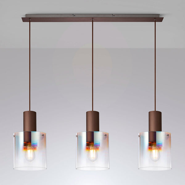 Belstone Triple Linear Pendant in Mocha with Iridescent Fade Glass