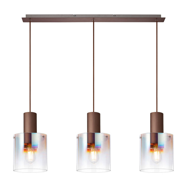Belstone Triple Linear Pendant in Mocha with Iridescent Fade Glass