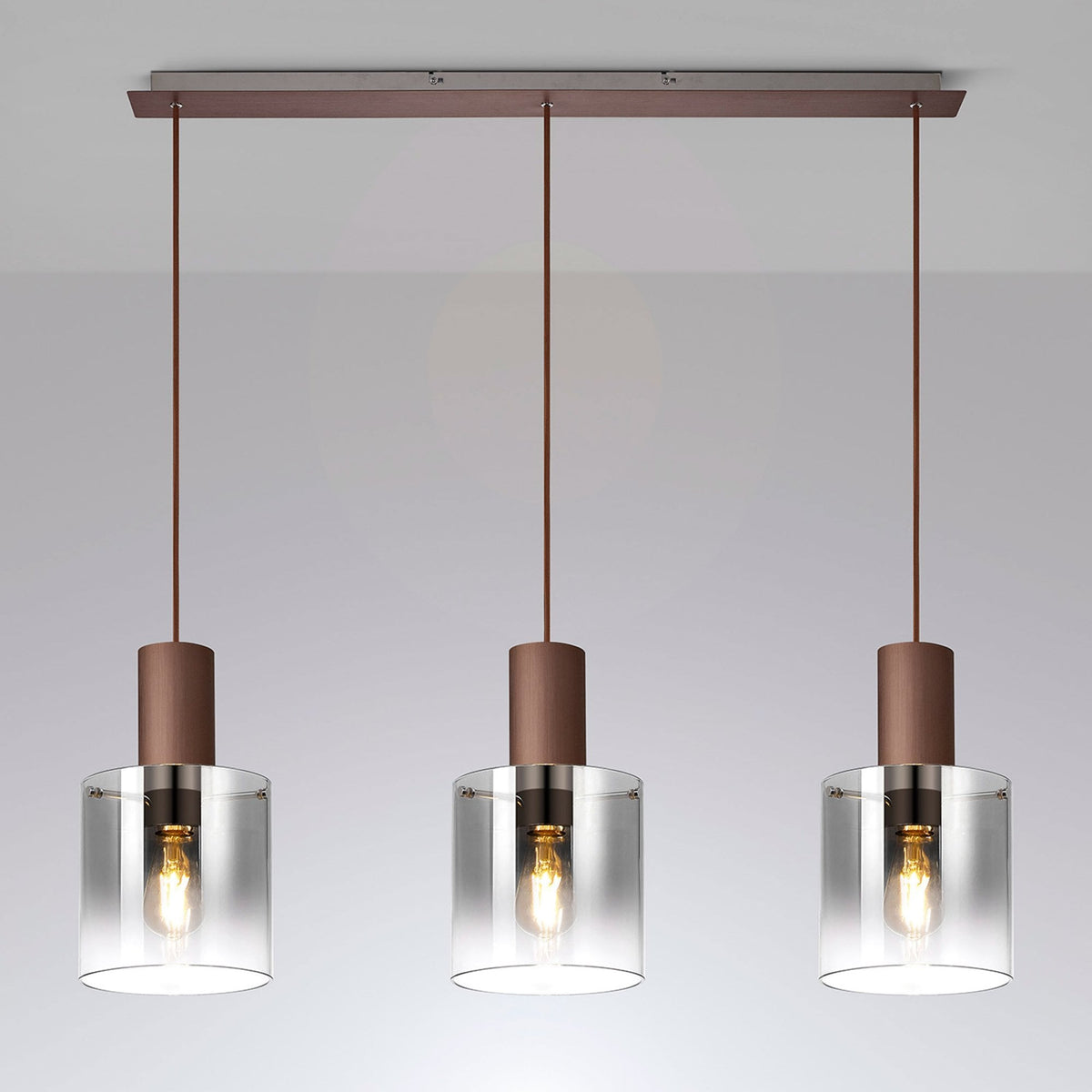 Belstone Triple Linear Pendant in Mocha with Smoke Fade Glass