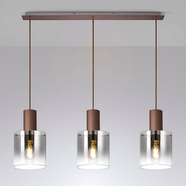 Belstone Triple Linear Pendant in Mocha with Smoke Fade Glass