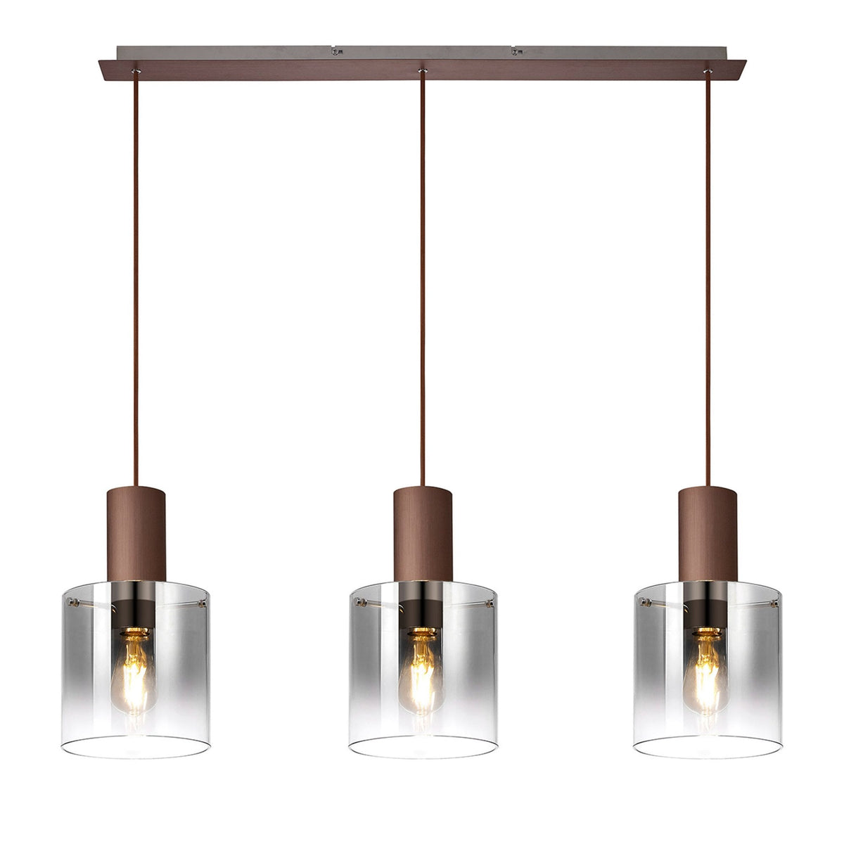 Belstone Triple Linear Pendant in Mocha with Smoke Fade Glass
