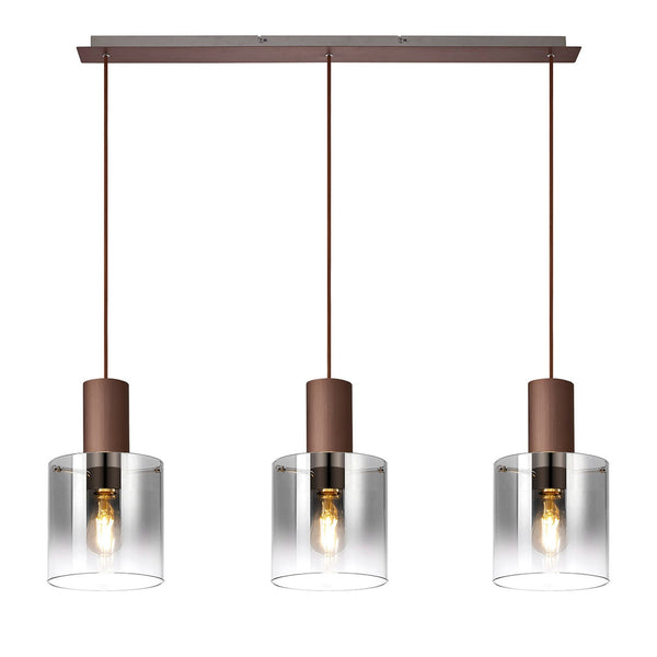 Belstone Triple Linear Pendant in Mocha with Smoke Fade Glass