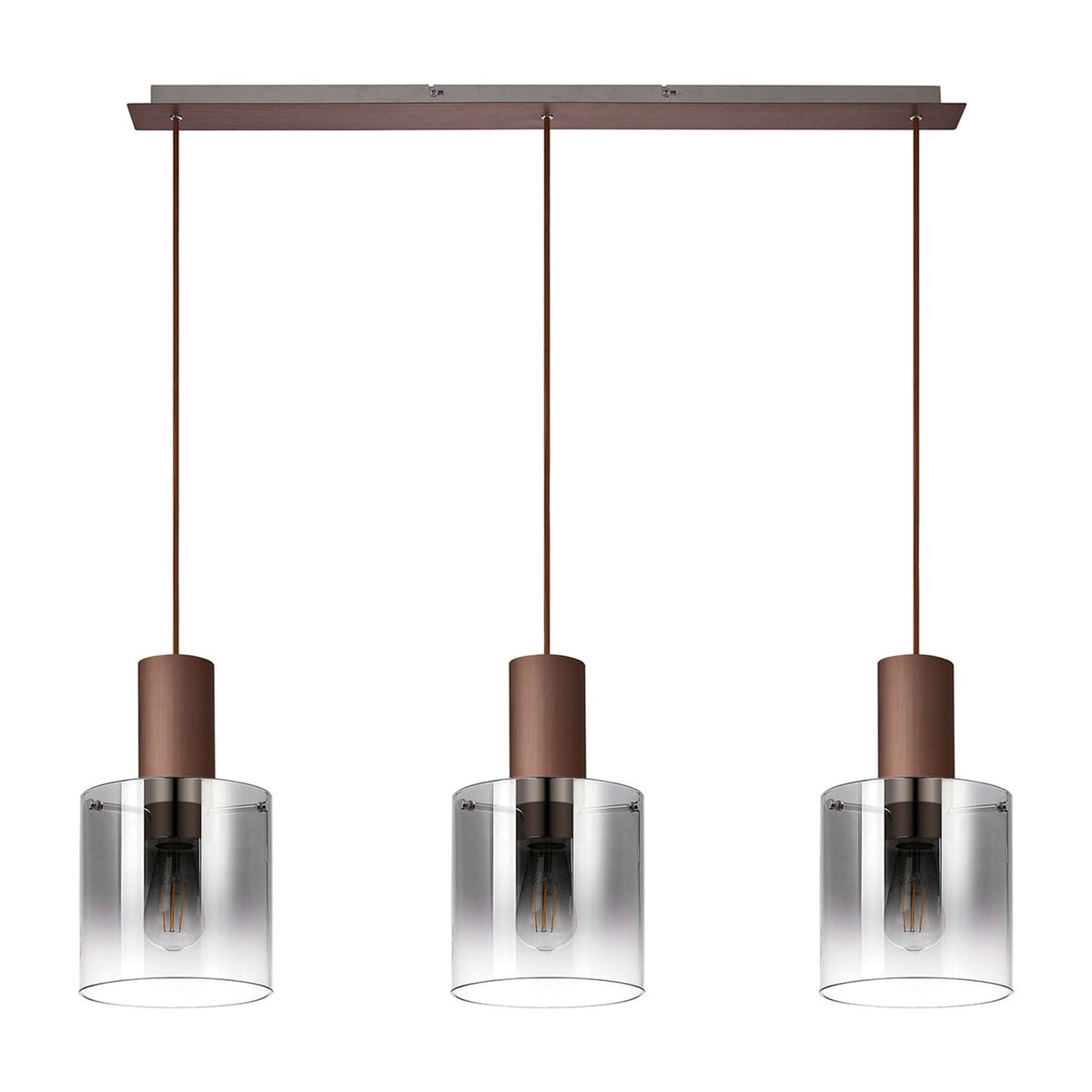 Belstone Triple Linear Pendant in Mocha with Smoke Fade Glass