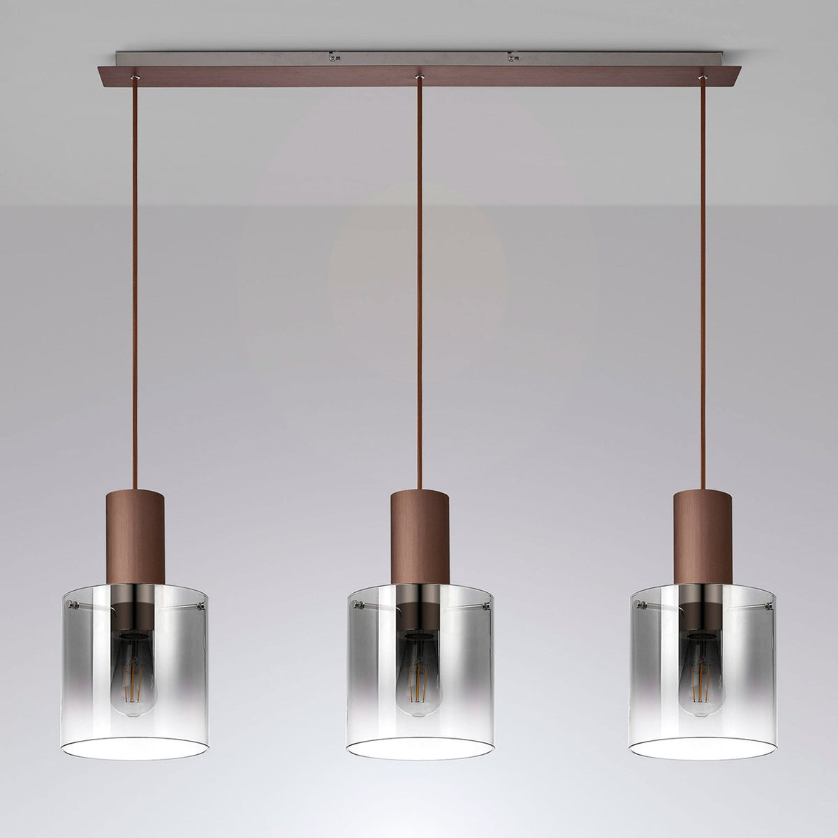 Belstone Triple Linear Pendant in Mocha with Smoke Fade Glass