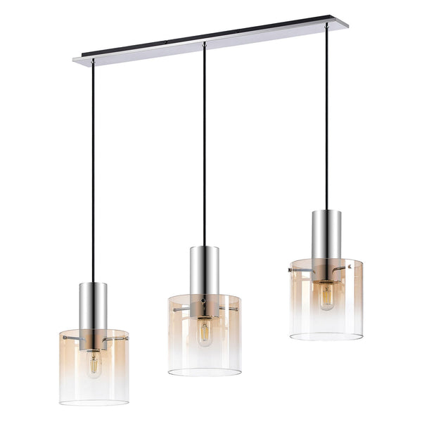 Belstone Triple Linear Pendant in Polished Nickel & Black with Amber Fade Glass