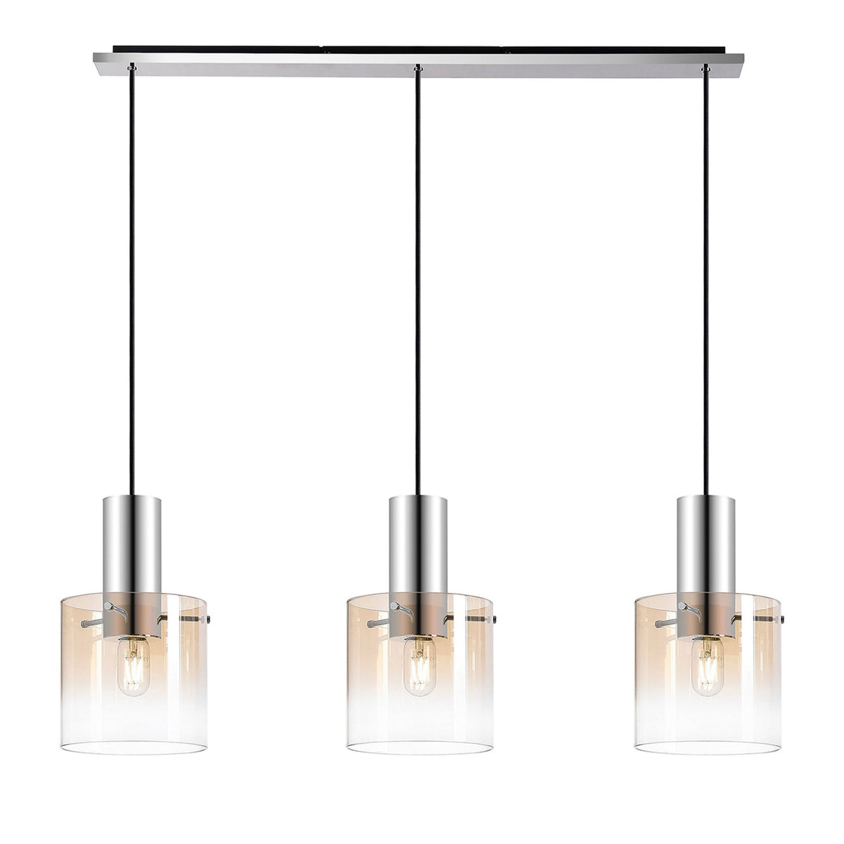 Belstone Triple Linear Pendant in Polished Nickel & Black with Amber Fade Glass