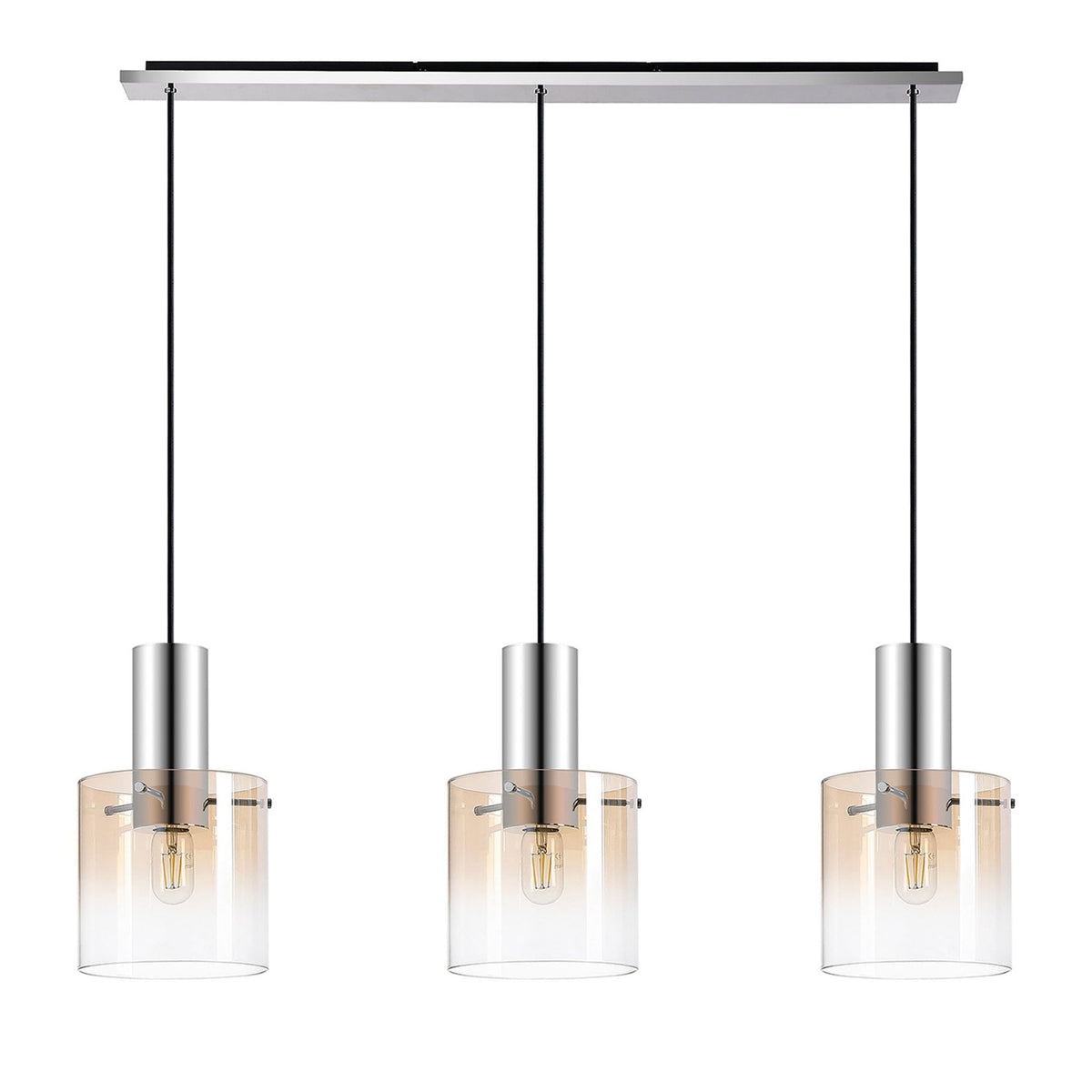 Belstone Triple Linear Pendant in Polished Nickel & Black with Amber Fade Glass