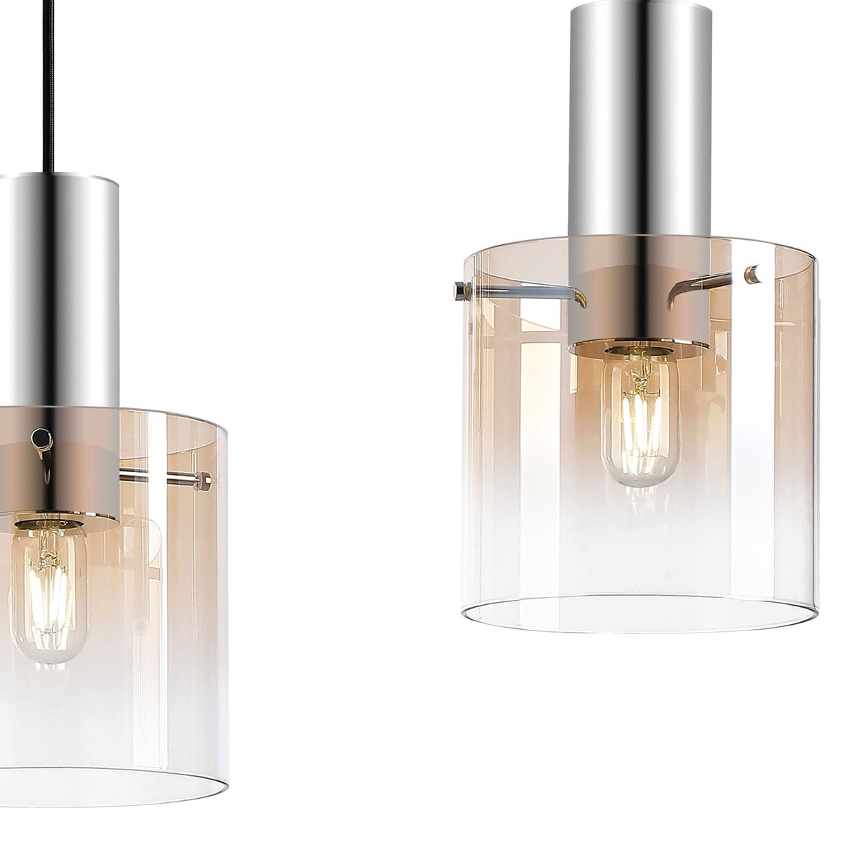 Belstone Triple Linear Pendant in Polished Nickel & Black with Amber Fade Glass