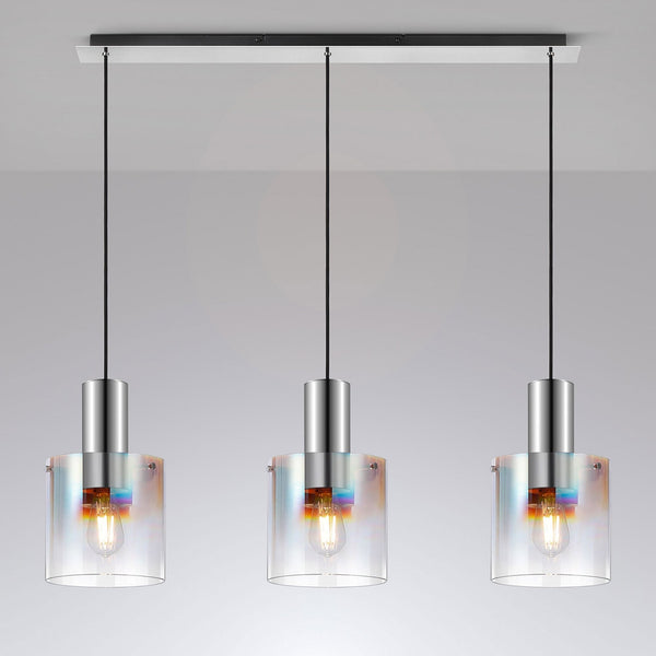 Belstone Triple Linear Pendant in Polished Nickel & Black with Iridescent Fade Glass