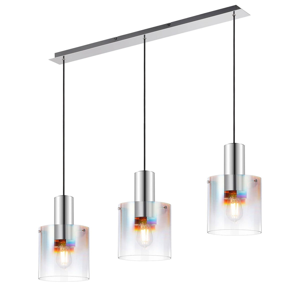 Belstone Triple Linear Pendant in Polished Nickel & Black with Iridescent Fade Glass
