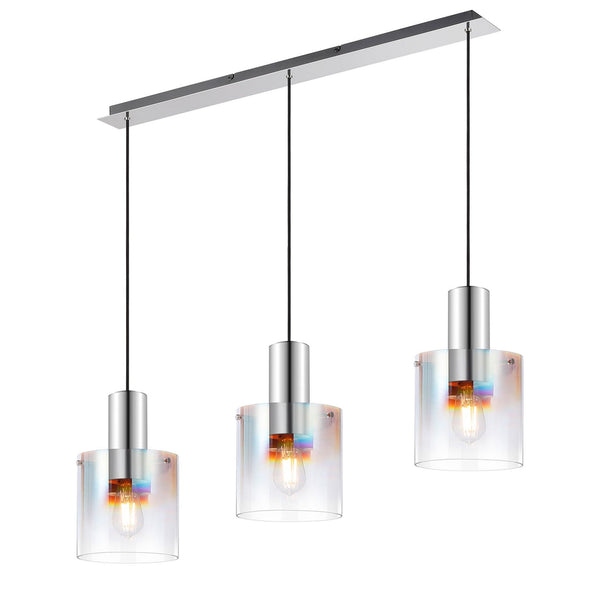 Belstone Triple Linear Pendant in Polished Nickel & Black with Iridescent Fade Glass