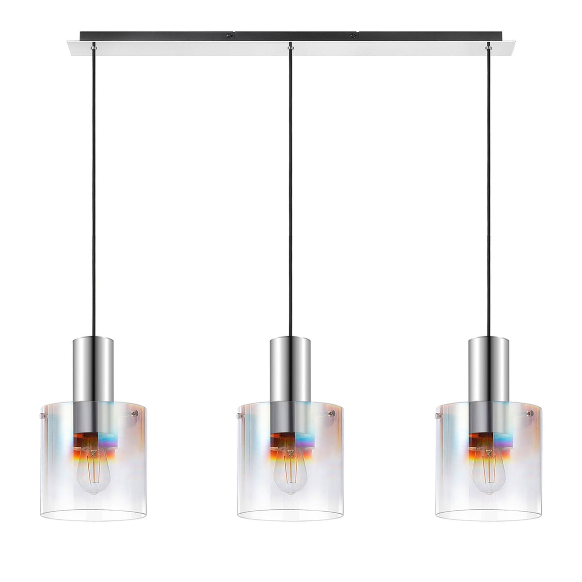 Belstone Triple Linear Pendant in Polished Nickel & Black with Iridescent Fade Glass