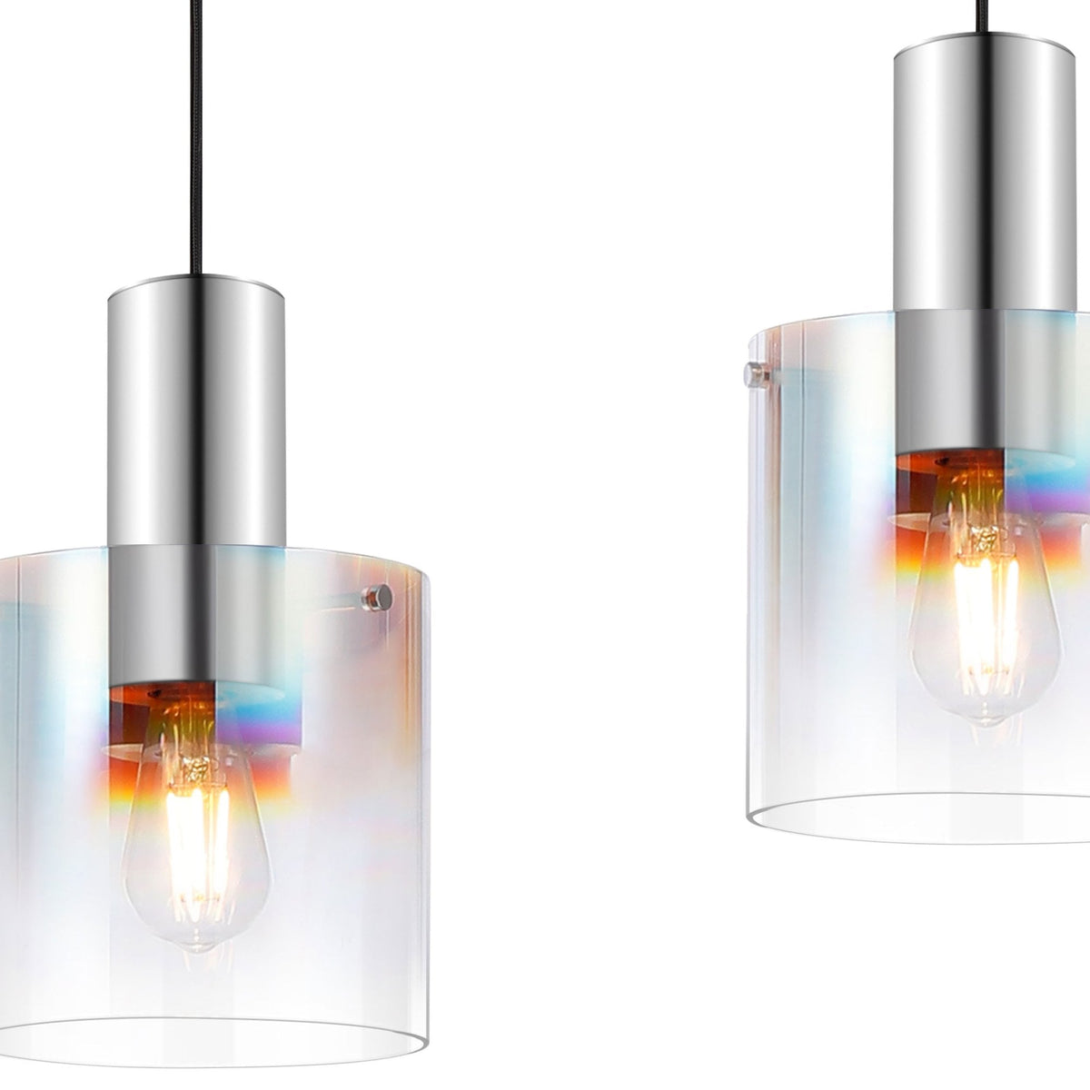 Belstone Triple Linear Pendant in Polished Nickel & Black with Iridescent Fade Glass
