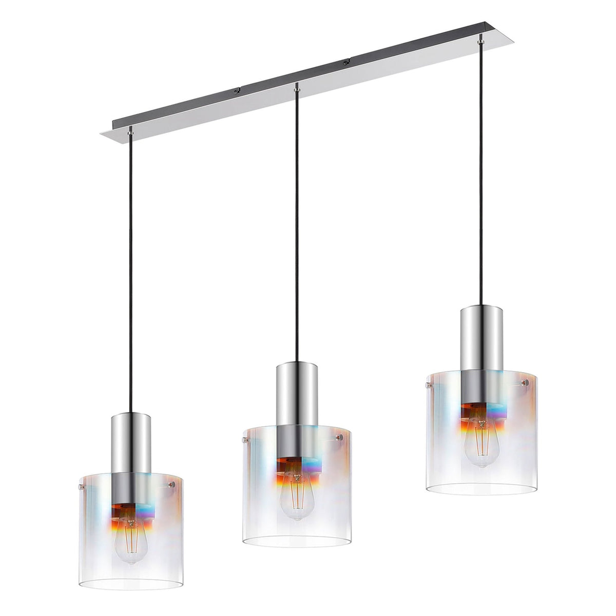 Belstone Triple Linear Pendant in Polished Nickel & Black with Iridescent Fade Glass
