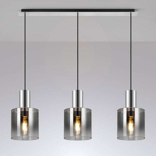 Belstone Triple Linear Pendant in Polished Nickel & Black with Smoke Fade Glass