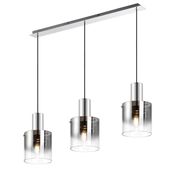 Belstone Triple Linear Pendant in Polished Nickel & Black with Smoke Fade Glass