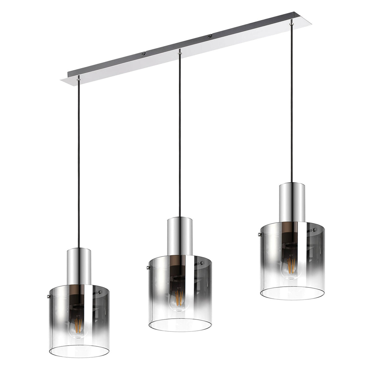 Belstone Triple Linear Pendant in Polished Nickel & Black with Smoke Fade Glass