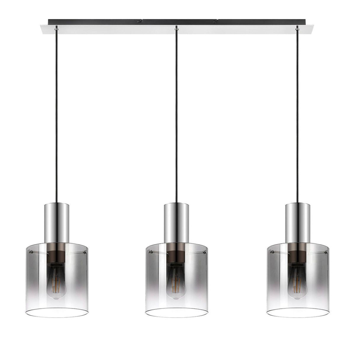 Belstone Triple Linear Pendant in Polished Nickel & Black with Smoke Fade Glass