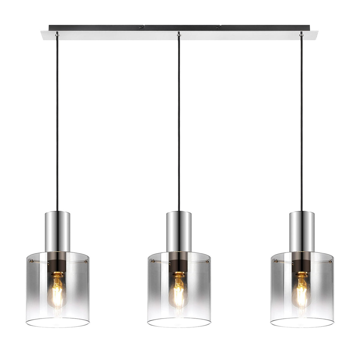 Belstone Triple Linear Pendant in Polished Nickel & Black with Smoke Fade Glass