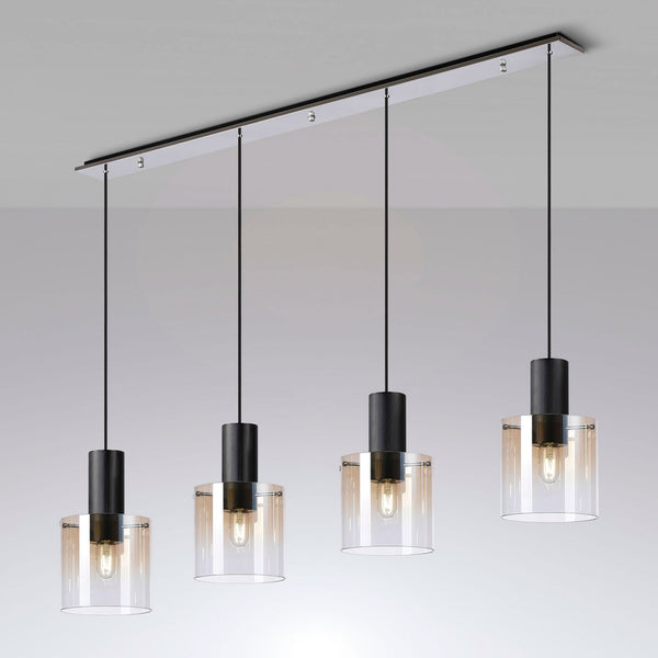 Belstone 4 Drop Linear Pendant in Black & Chrome with Amber Fade Glass